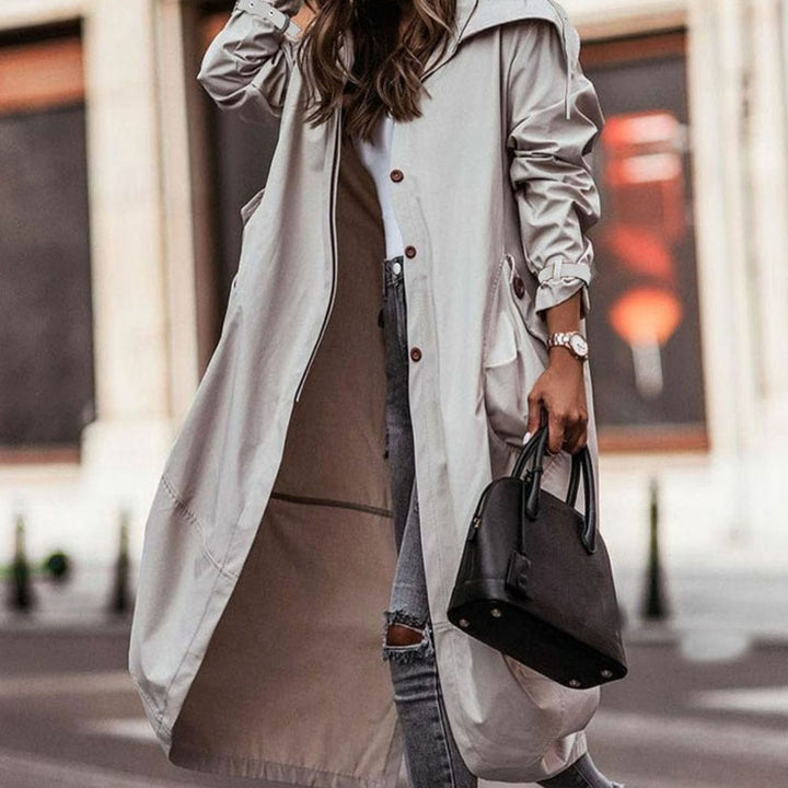 Women's Colour Block Hooded Long Trench Coat