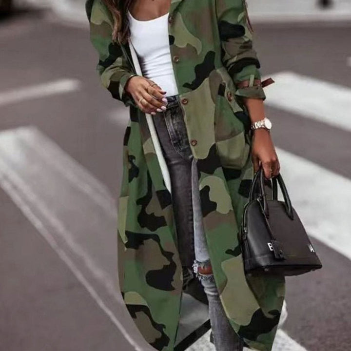 Women's Colour Block Hooded Long Trench Coat - Olive Green