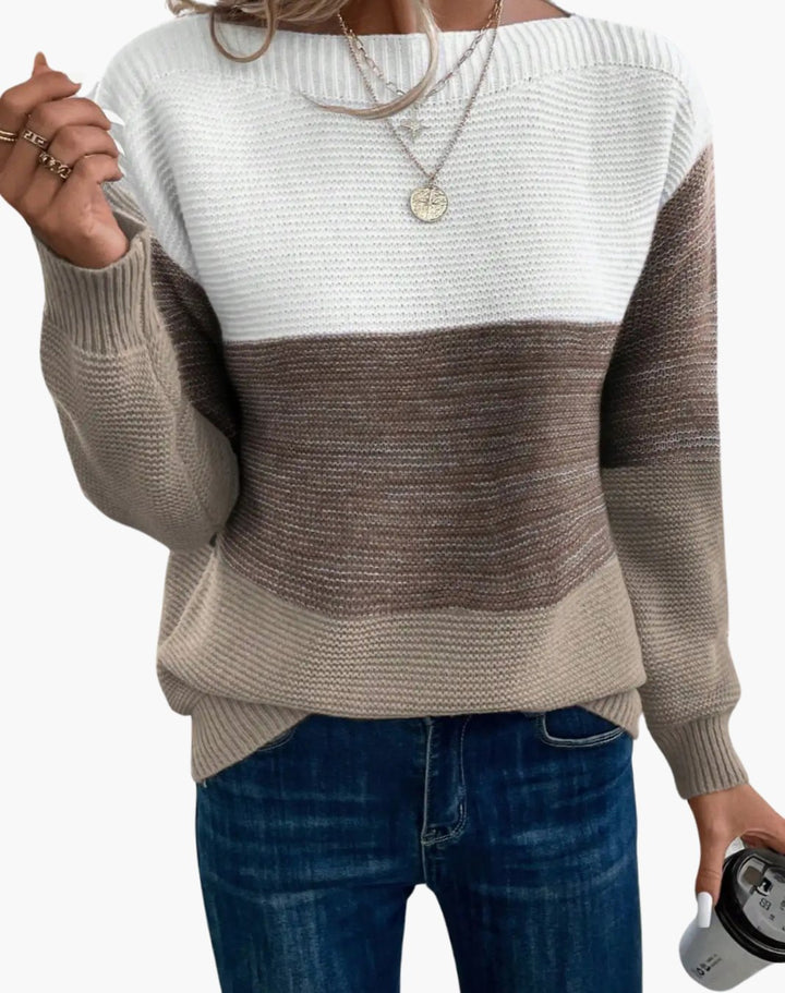 Women's Colour Block Relaxed-Fit Knitted Jumper