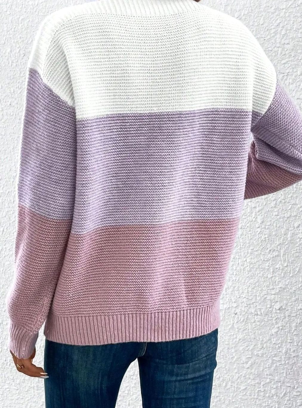 Women's Colour Block Relaxed-Fit Knitted Jumper