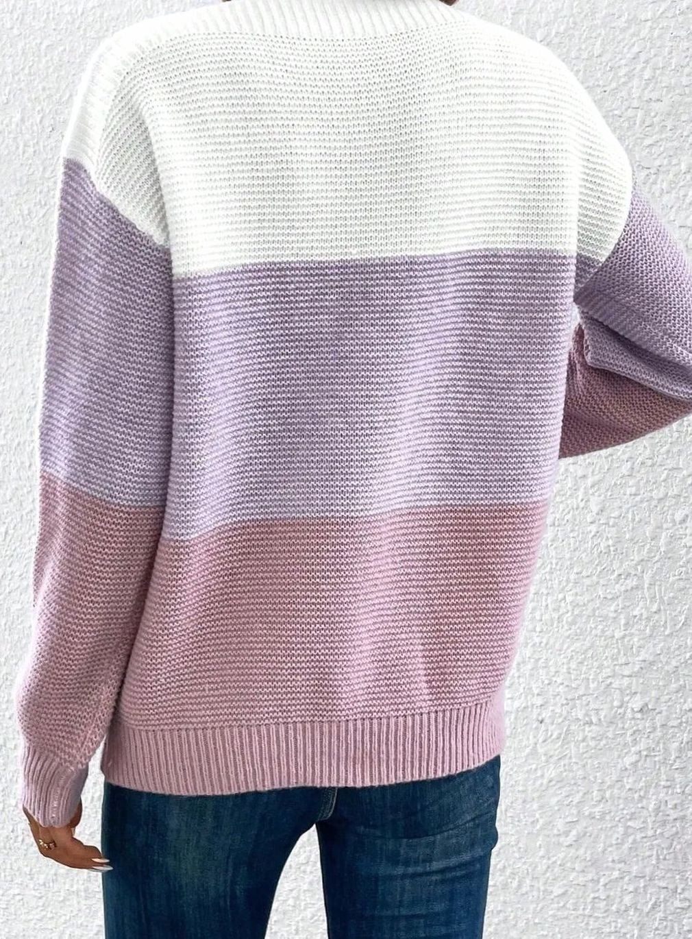 Women's Colour Block Relaxed-Fit Round-Neck Knitted Jumper