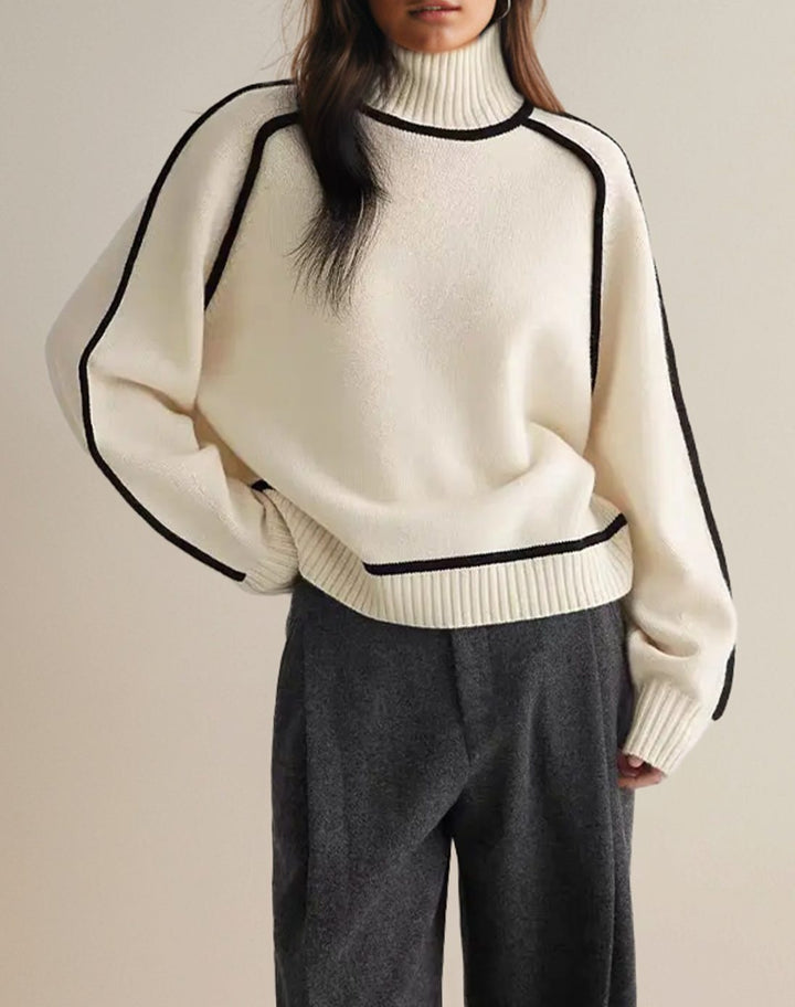 Women's Contrast-Trim Oversized Turtleneck Jumper