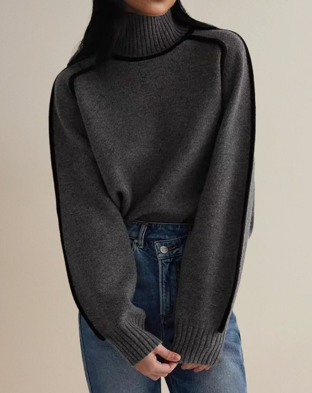 Women's Contrast-Trim Oversized Turtleneck Jumper