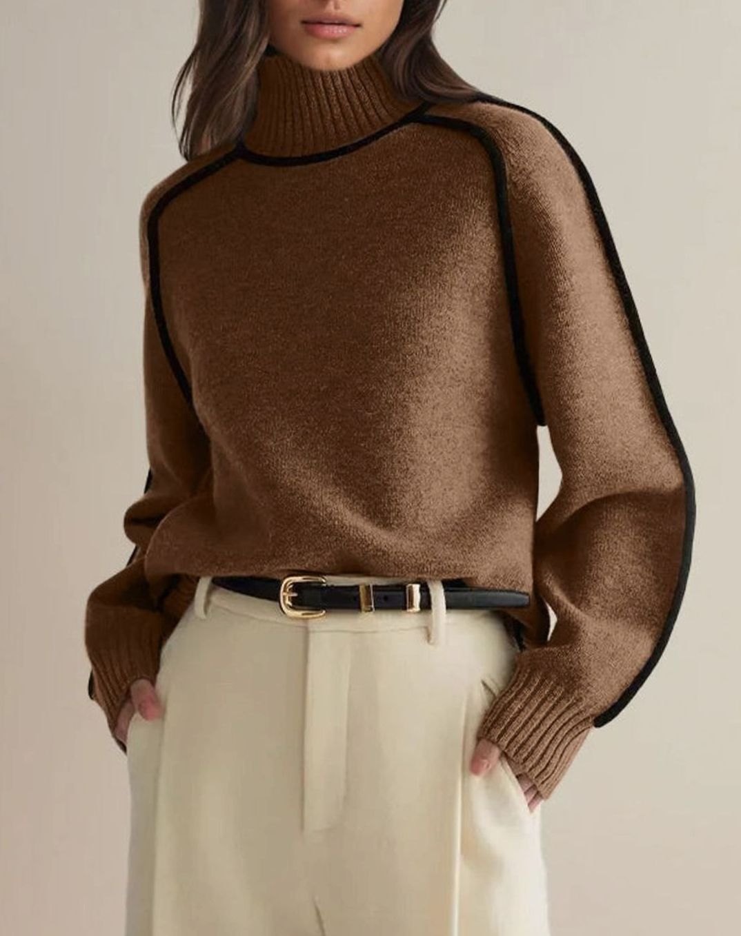 Women's Contrast-Trim Oversized Turtleneck Jumper