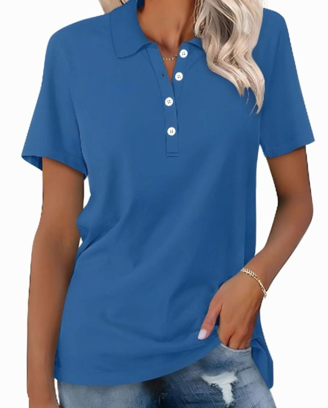 Women's Cotton Blend Short Sleeve Classic Polo Shirt - Blue