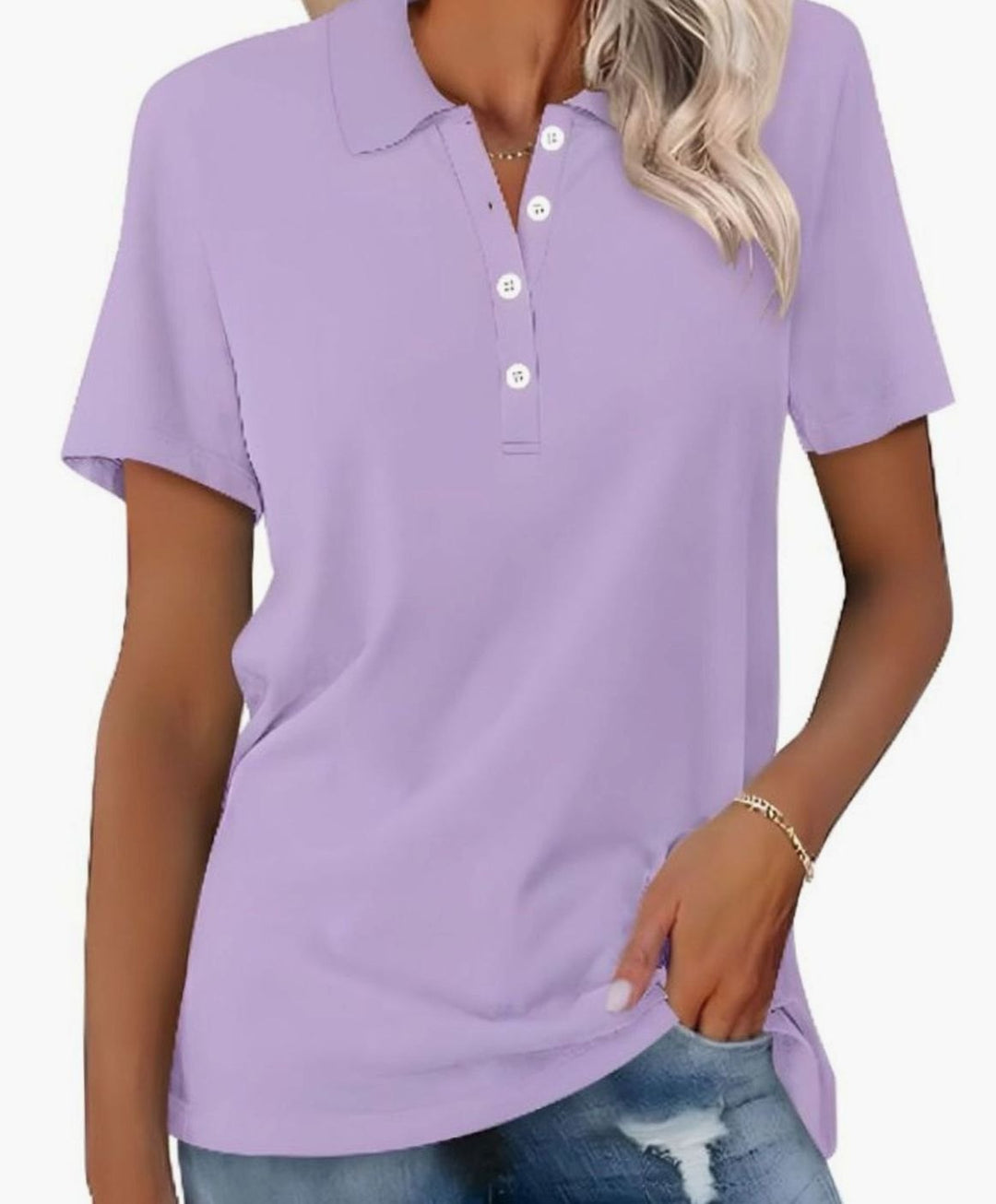 Women's Cotton Blend Short Sleeve Classic Polo Shirt - Lilac