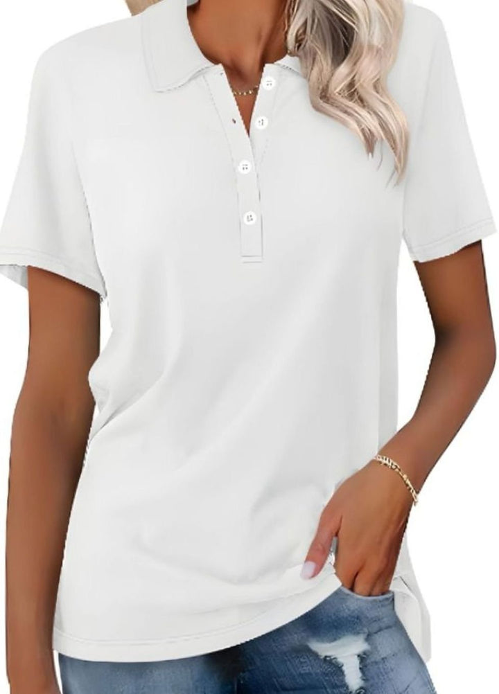 Women's Cotton Blend Short Sleeve Classic Polo Shirt - White