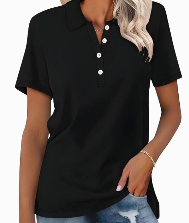 Women's Cotton Blend Short Sleeve Classic Polo Shirt - Black