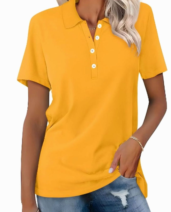 Women's Cotton Blend Short Sleeve Classic Polo Shirt - Yellow