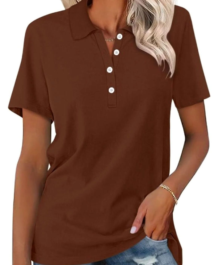 Women's Cotton Blend Short Sleeve Classic Polo Shirt - Brown