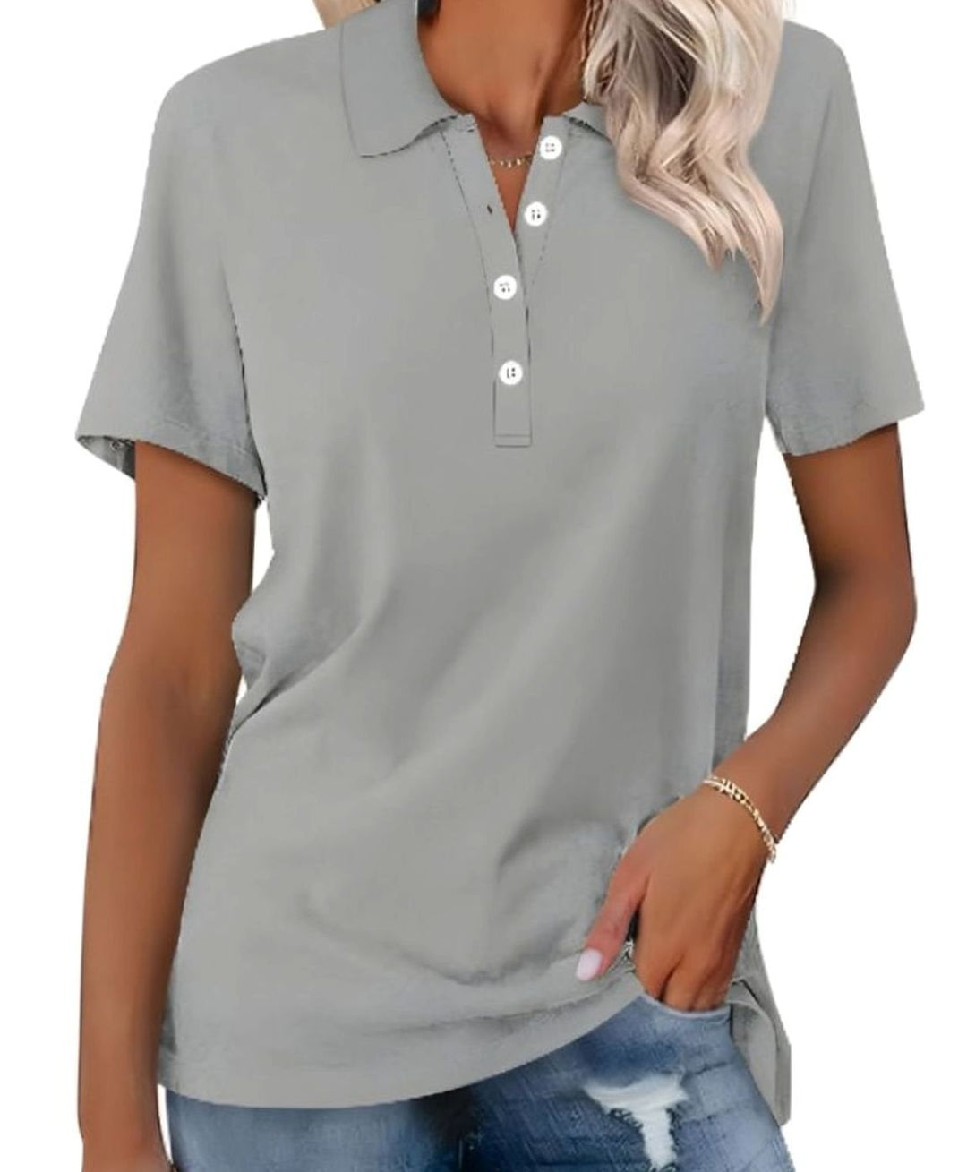 Women's Cotton Blend Short Sleeve Classic Polo Shirt - Grey