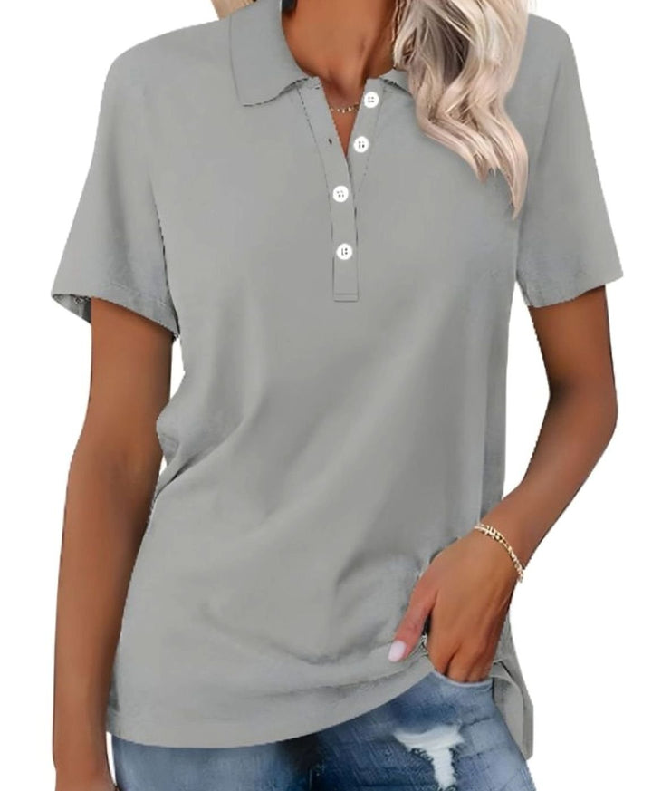 Women's Cotton Blend Short Sleeve Classic Polo Shirt - Grey