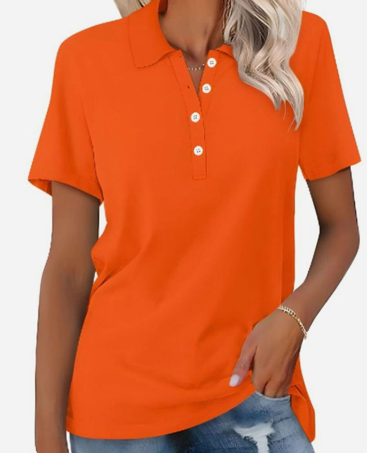 Women's Cotton Blend Short Sleeve Classic Polo Shirt - Orange