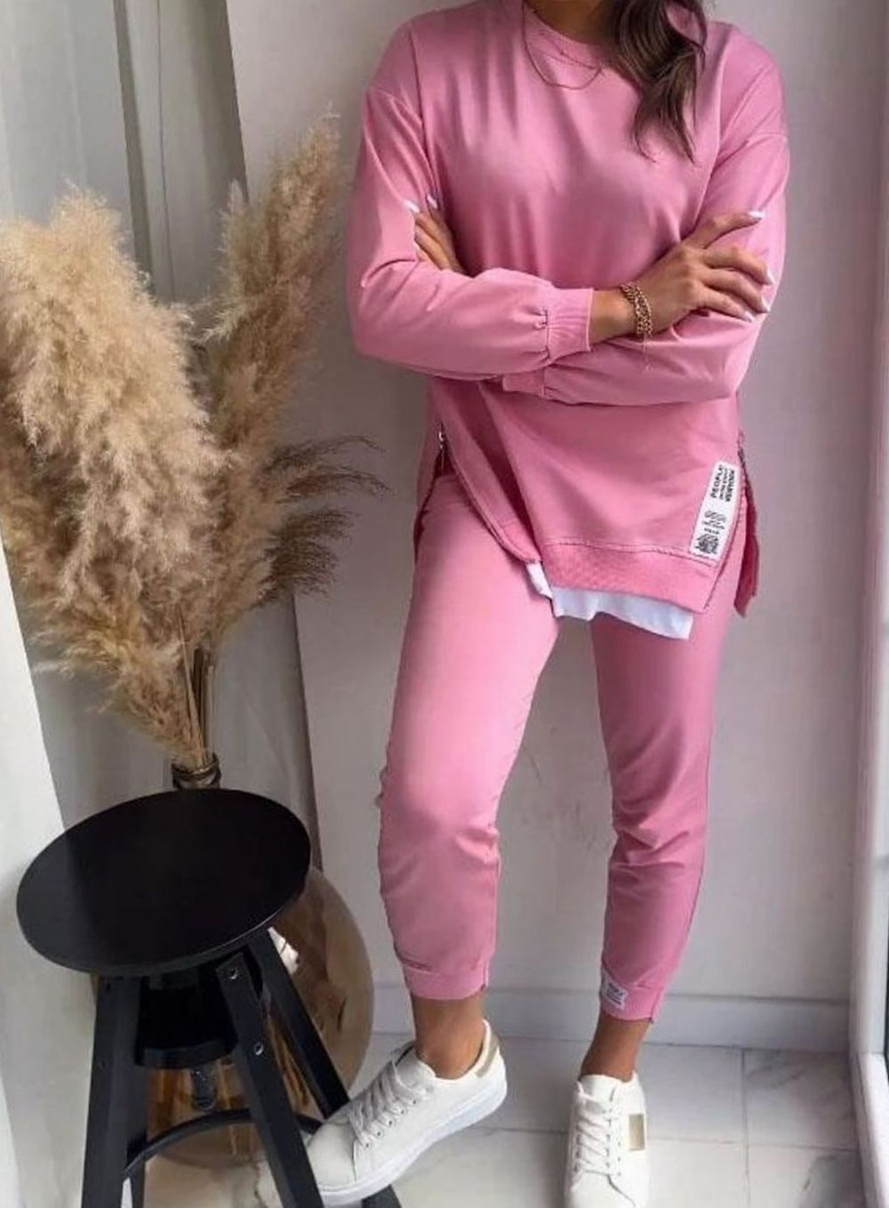 Women's Cotton-Blend Side-Zip Two-Piece Sweatshirt Jogger Set