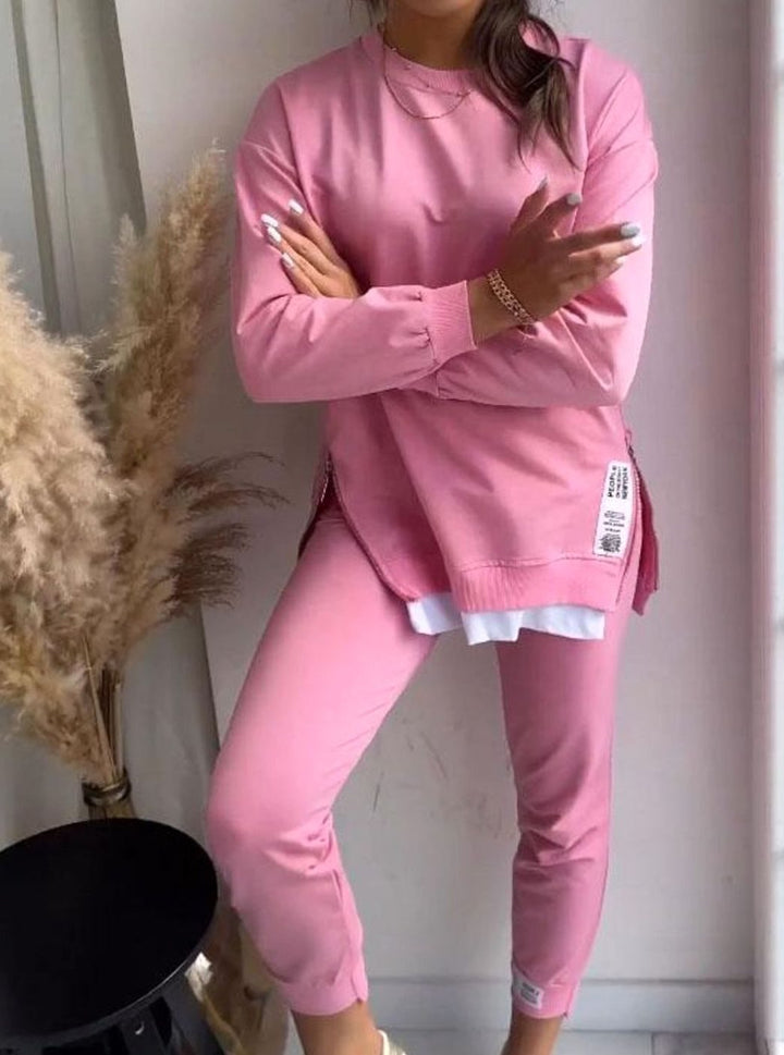 Women's Cotton-Blend Side-Zip Two-Piece Sweatshirt Jogger Set - Pink