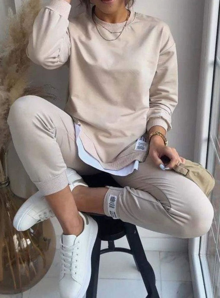 Women's Cotton-Blend Side-Zip Two-Piece Sweatshirt Jogger Set - Khaki