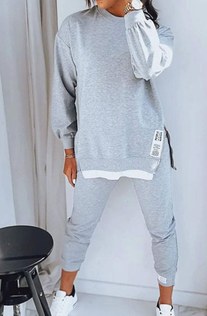 Women's Cotton-Blend Side-Zip Two-Piece Sweatshirt Jogger Set - Grey