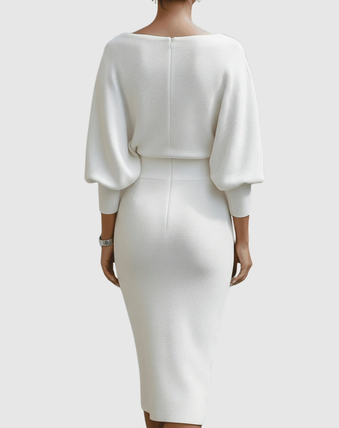 Women's Cowl-Neck Batwing Midi Dress Knit Pencil Silhouette