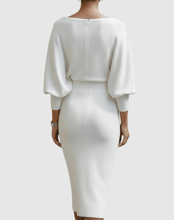 Women's Cowl-Neck Batwing Midi Dress Knit Pencil Silhouette