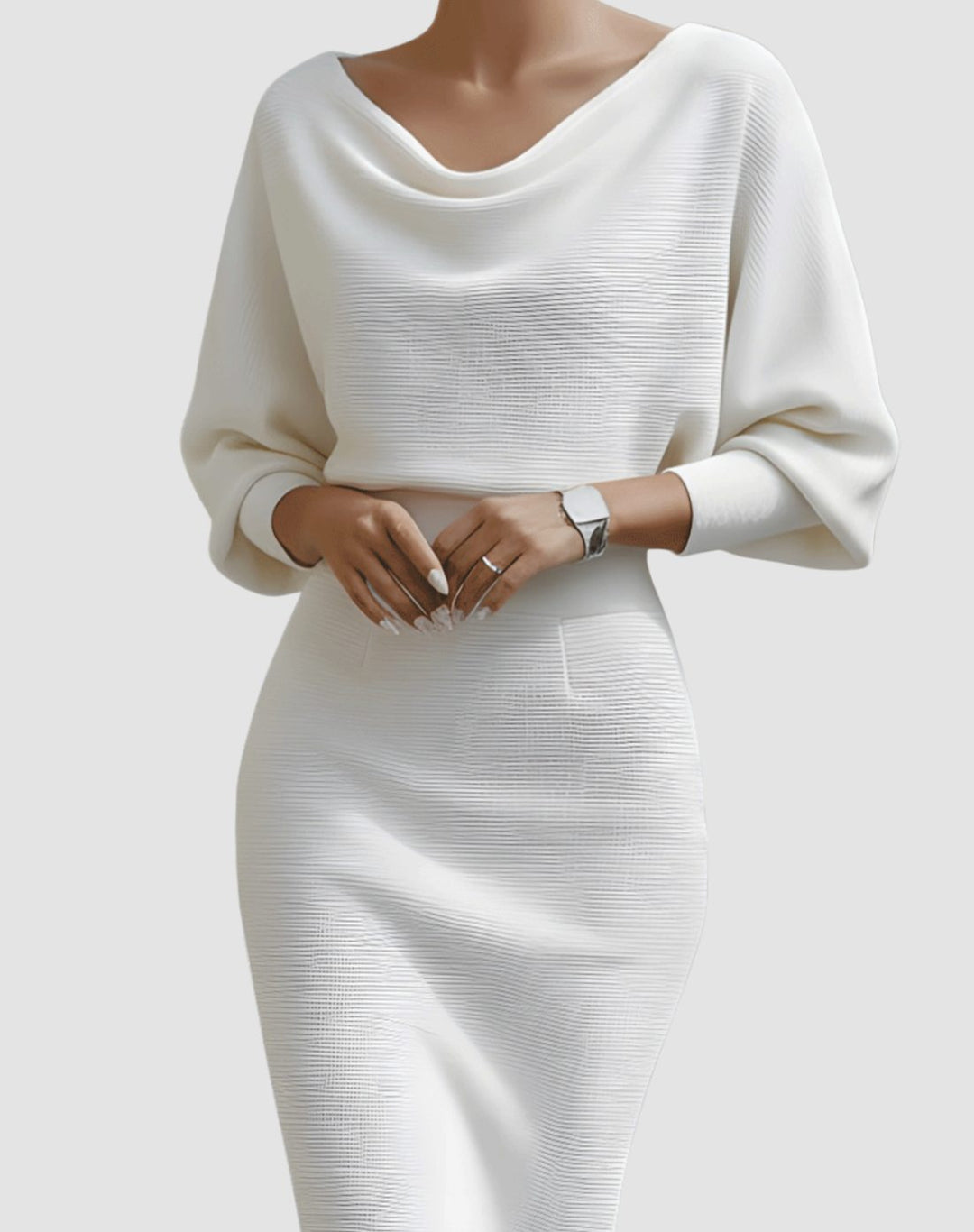 Women's Cowl-Neck Batwing Midi Dress Knit Pencil Silhouette