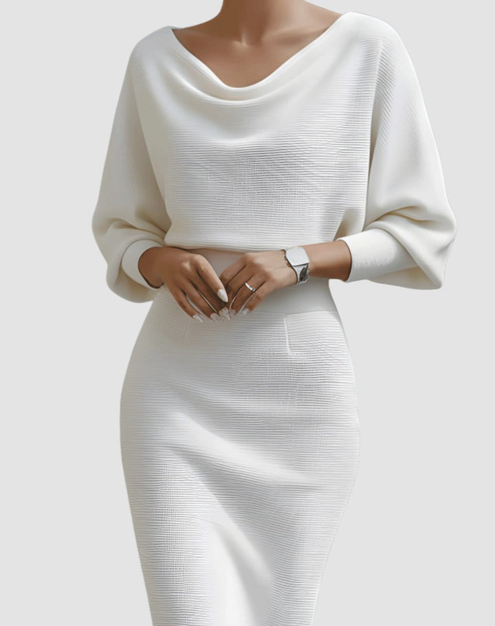 Women's Cowl-Neck Batwing Midi Dress Knit Pencil Silhouette