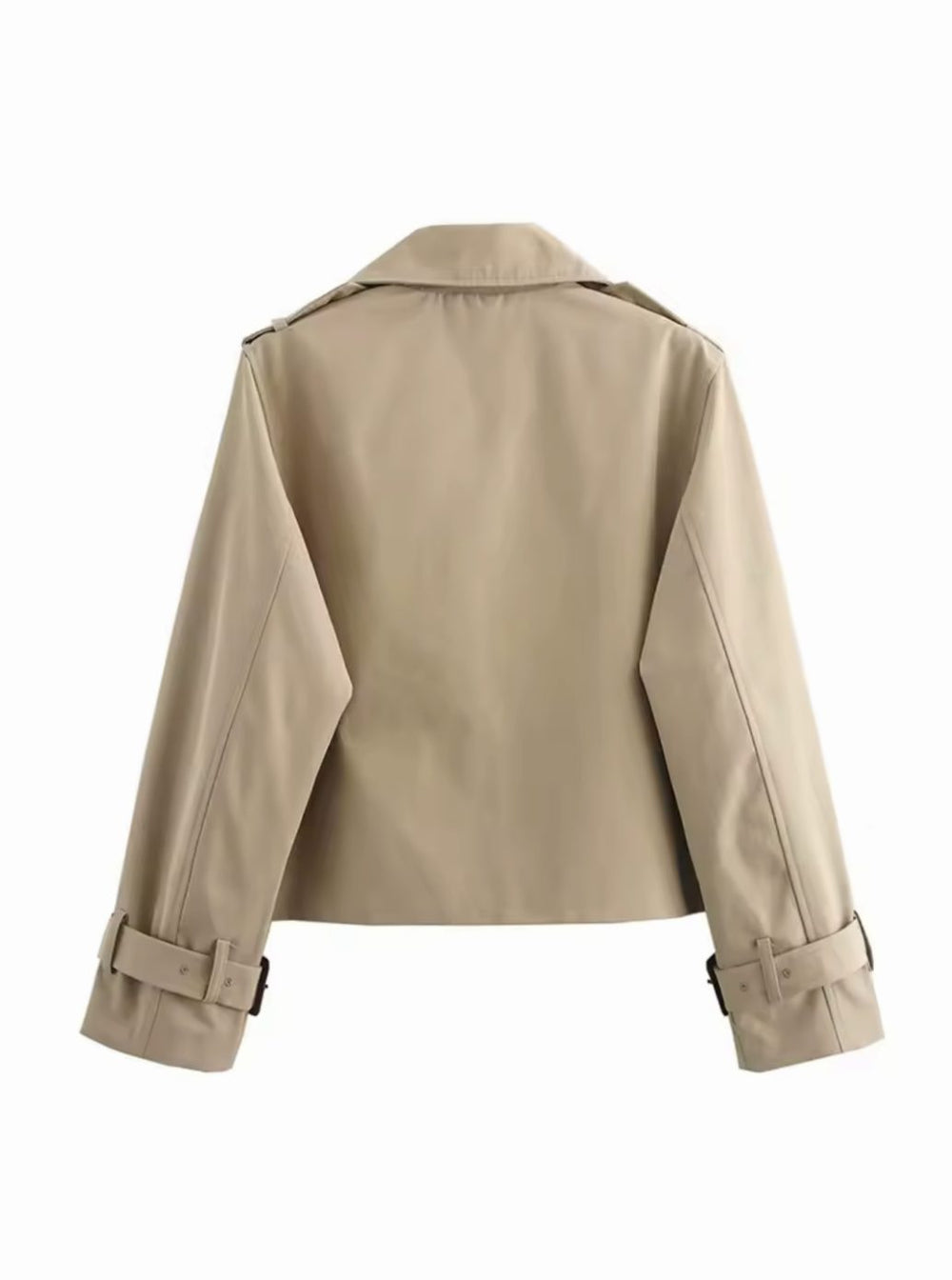 Women's Cropped Double-Breasted Belted Cuff Trench Coat