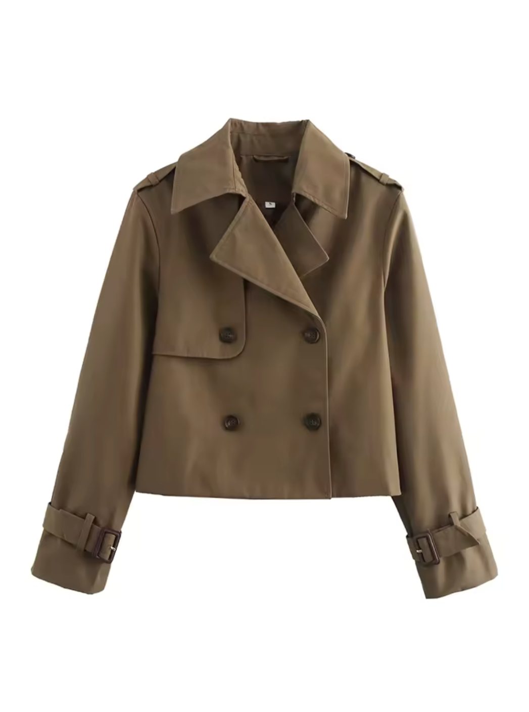 Women's Cropped Double-Breasted Belted Cuff Trench Coat