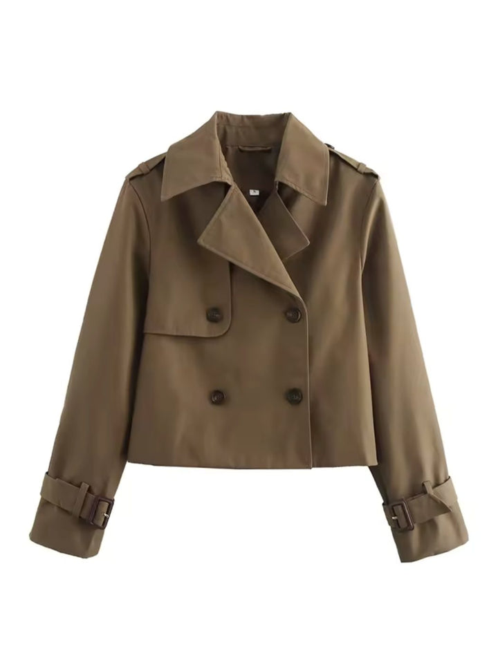 Women's Cropped Double-Breasted Belted Cuff Trench Coat