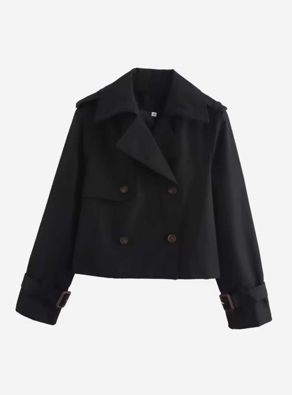 Women's Cropped Double-Breasted Belted Cuff Trench Coat
