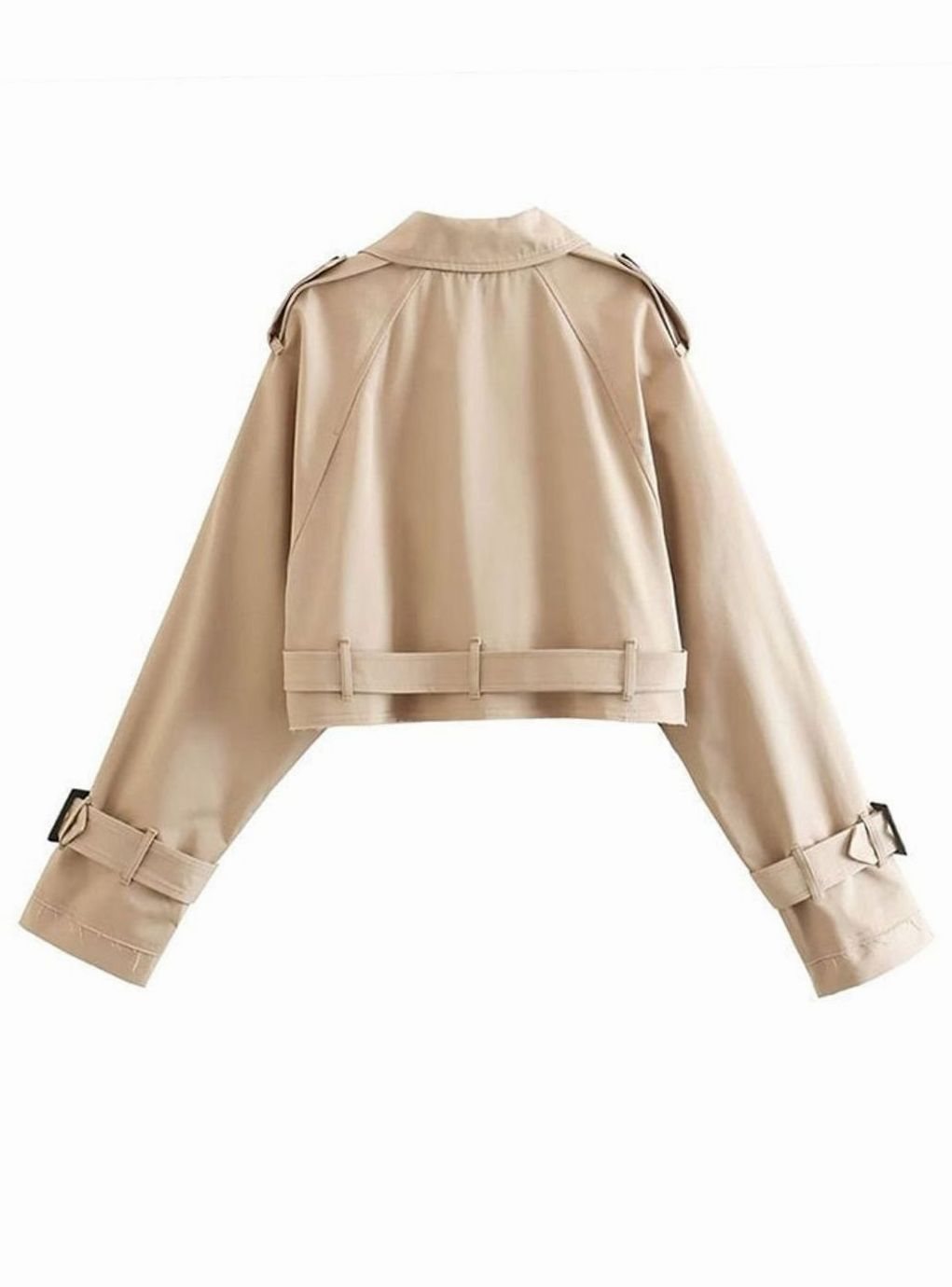 Women's Cropped Double-Breasted Belted Trench Coat, Beige