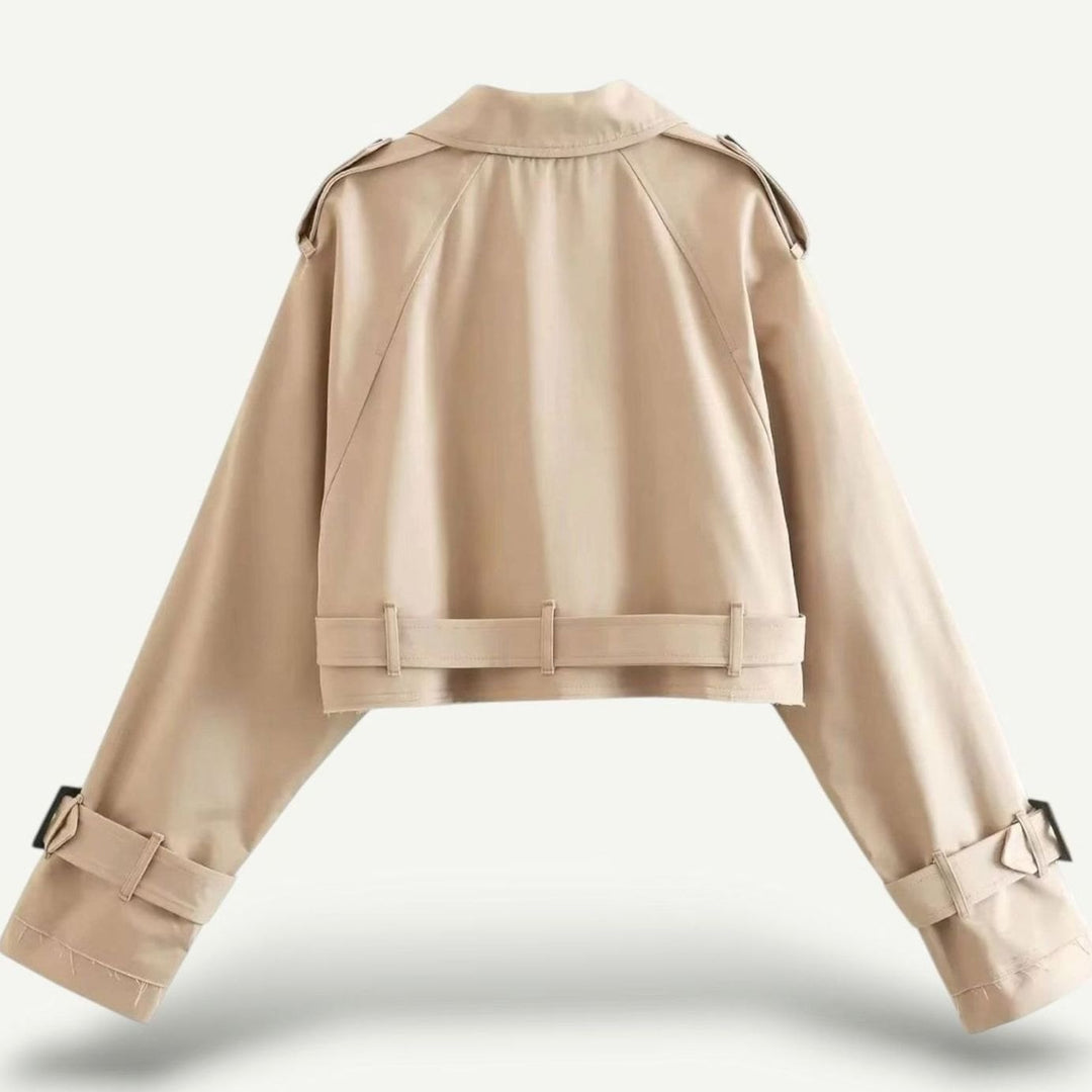 Women's Cropped Double-Breasted Belted Trench Coat, Beige
