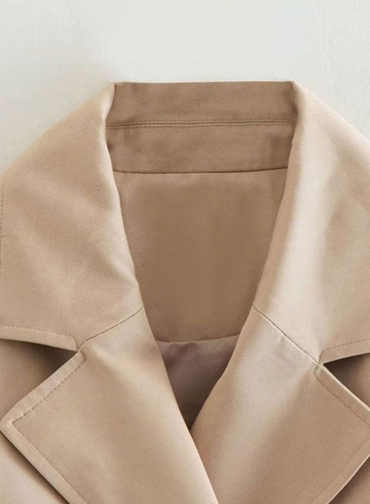 Women's Cropped Double-Breasted Belted Trench Coat, Beige