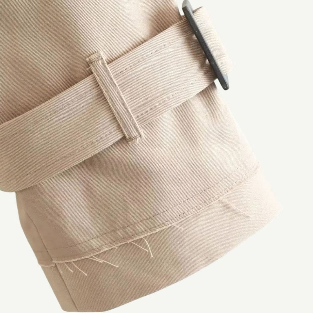 Women's Cropped Double-Breasted Belted Trench Coat, Beige