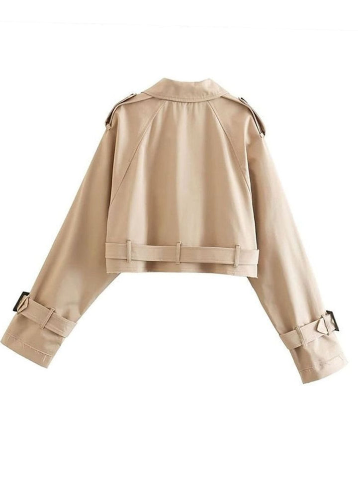 Women's Cropped Double-Breasted Belted Trench Coat Trenchcoat