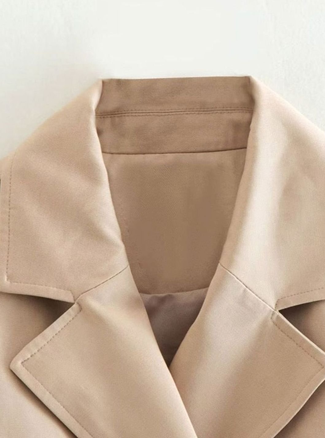 Women's Cropped Double-Breasted Belted Trench Coat Trenchcoat