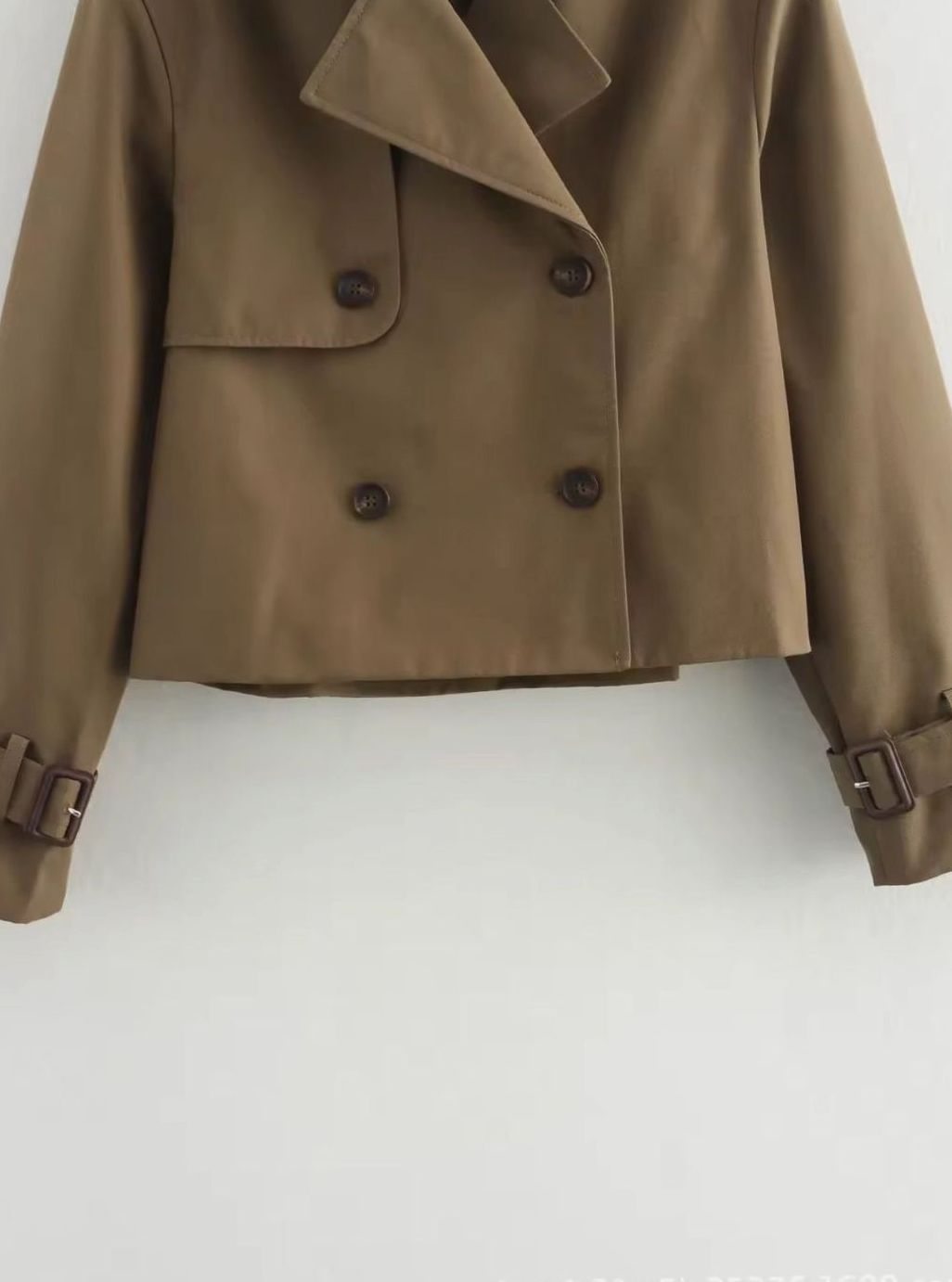 Women's Cropped Double-Breasted Trench Coat Buckle-Cuff Jacket