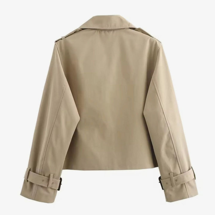 Women's Cropped Double-Breasted Trench Coat Buckle-Cuff Jacket