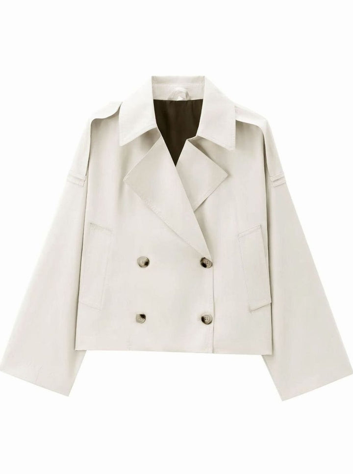 Women's Cropped Double-Breasted Trench Coat, Cream