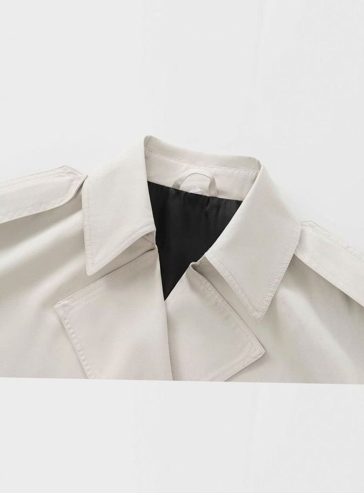 Women's Cropped Double-Breasted Trench Coat, Cream