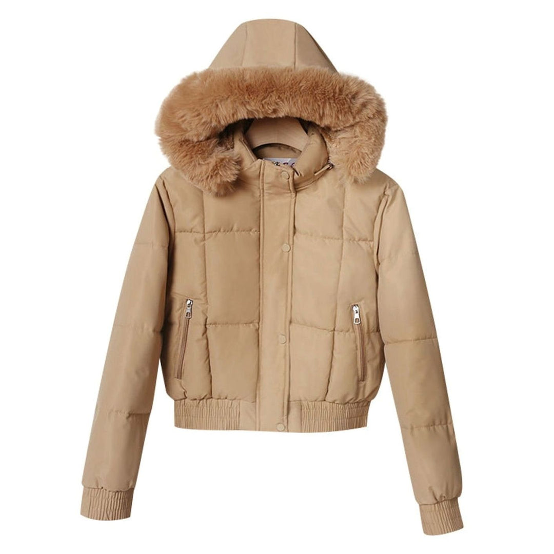 Women's Cropped Faux Fur Hood Padded Bomber Jacket