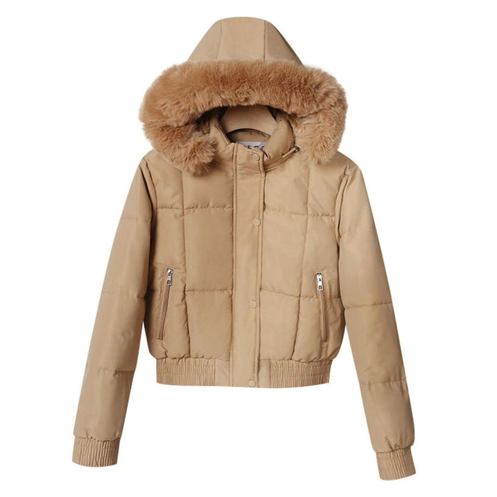 Women's Cropped Faux Fur Hood Padded Bomber Jacket