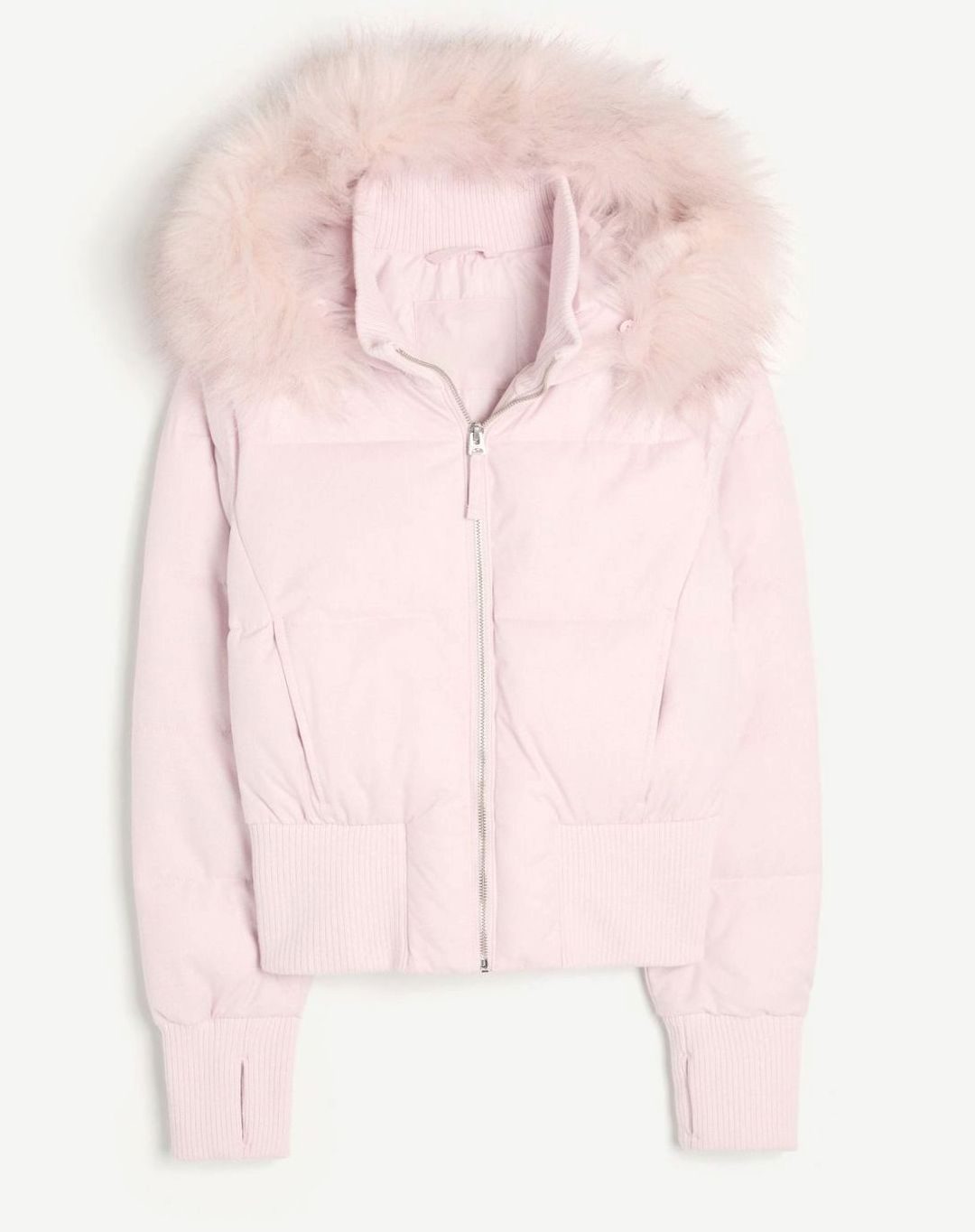 Women's Cropped Faux Fur Hood Quilted Puffer Jacket - Pink