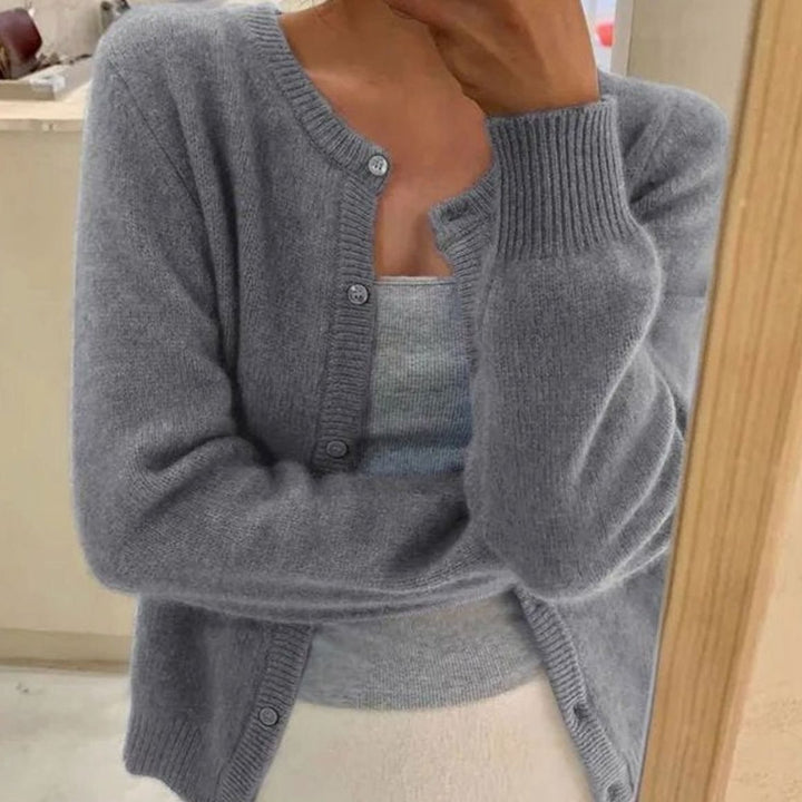 Women's Cropped Relaxed-Fit Button-Front Soft Knit Cardigan - Grey