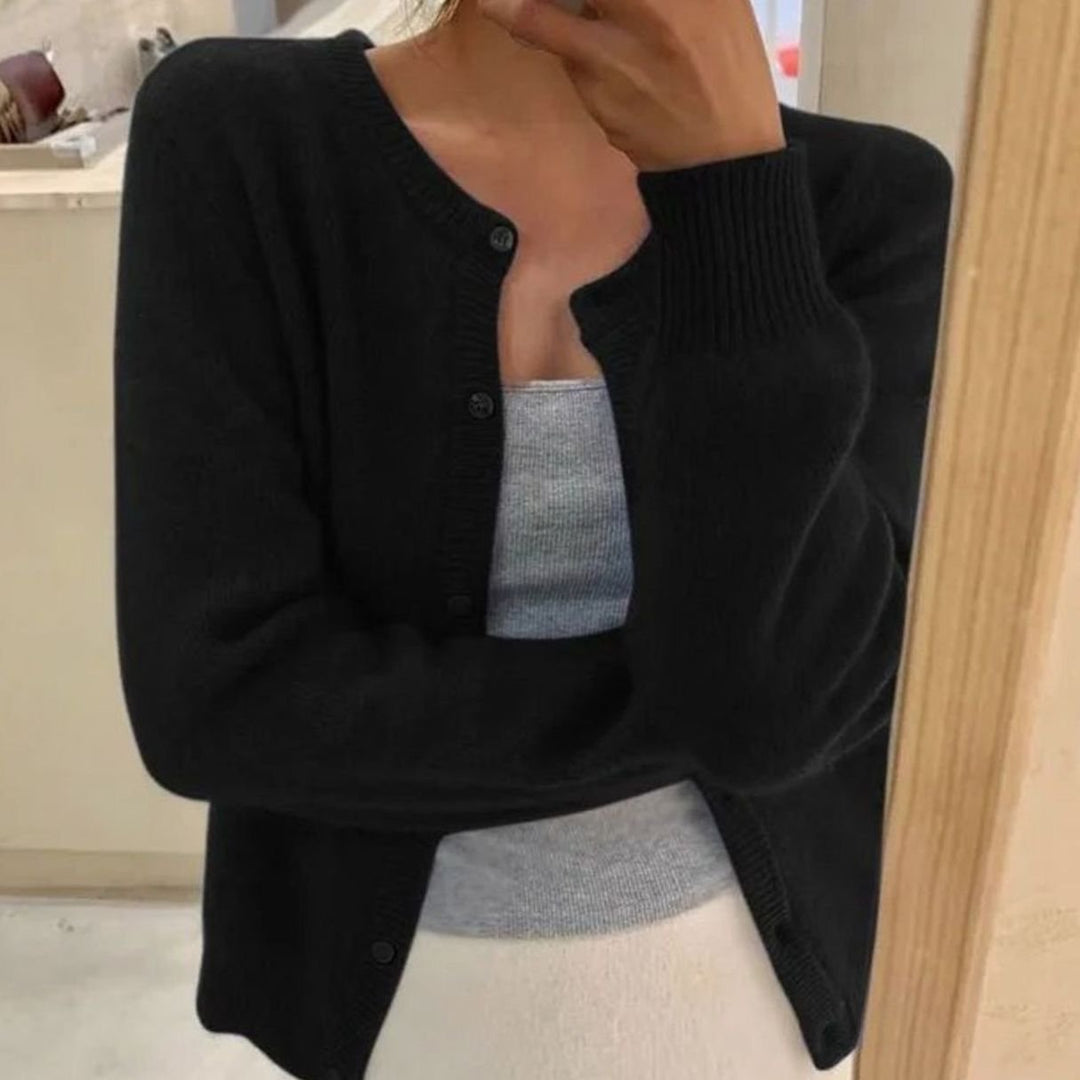 Women's Cropped Relaxed-Fit Button-Front Soft Knit Cardigan - Black