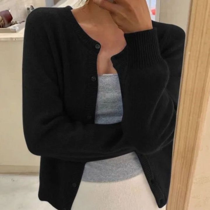Women's Cropped Relaxed-Fit Button-Front Soft Knit Cardigan - Black