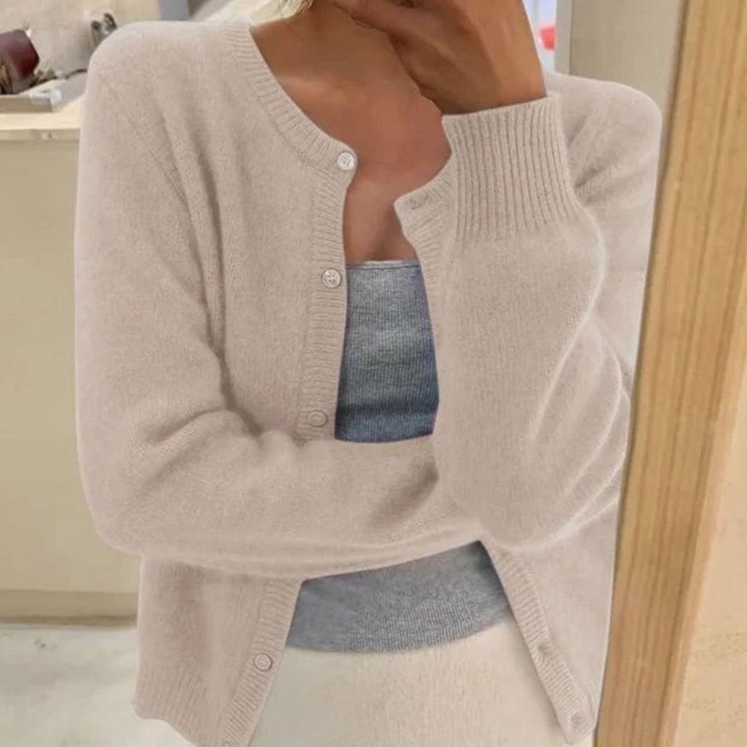 Women's Cropped Relaxed-Fit Button-Front Soft Knit Cardigan - Beige