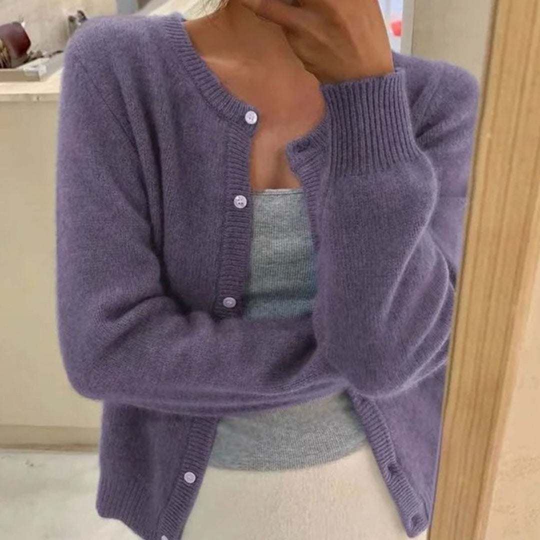 Women's Cropped Relaxed-Fit Button-Front Soft Knit Cardigan - Purple