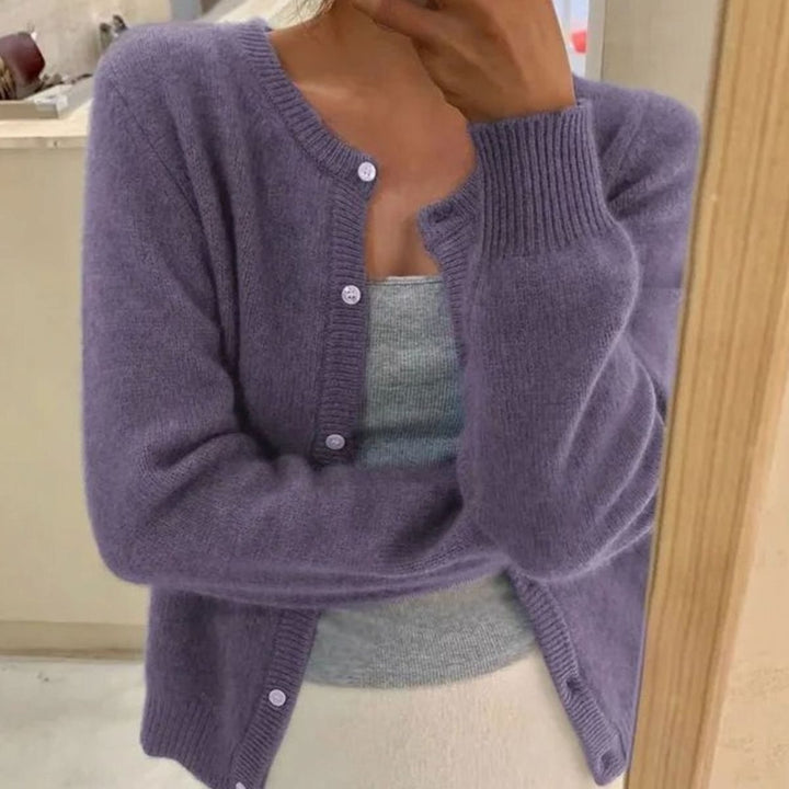 Women's Cropped Relaxed-Fit Button-Front Soft Knit Cardigan - Purple