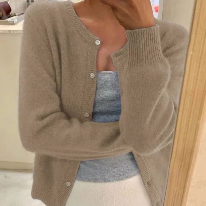 Women's Cropped Relaxed-Fit Button-Front Soft Knit Cardigan - Khaki