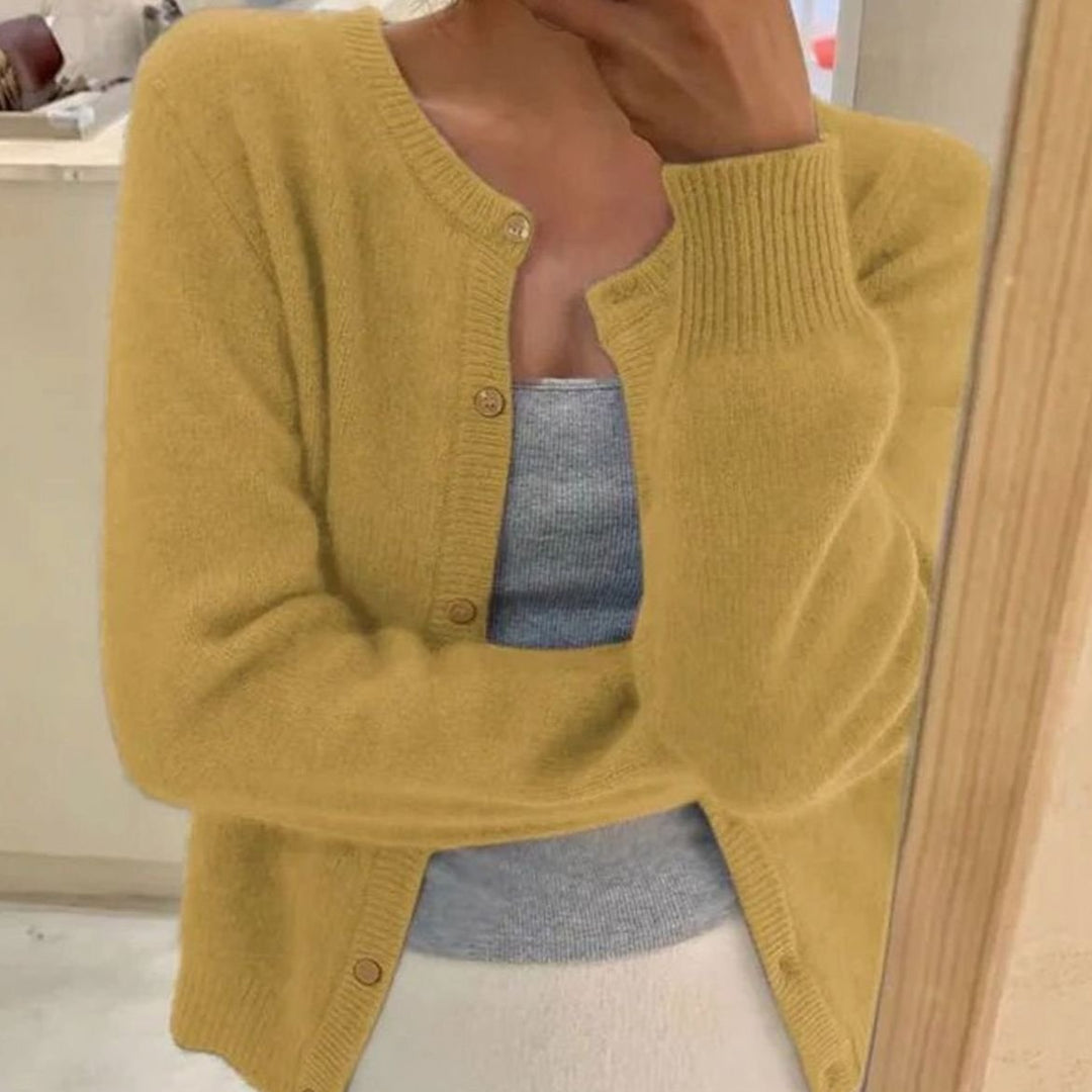 Women's Cropped Relaxed-Fit Button-Front Soft Knit Cardigan - Yellow